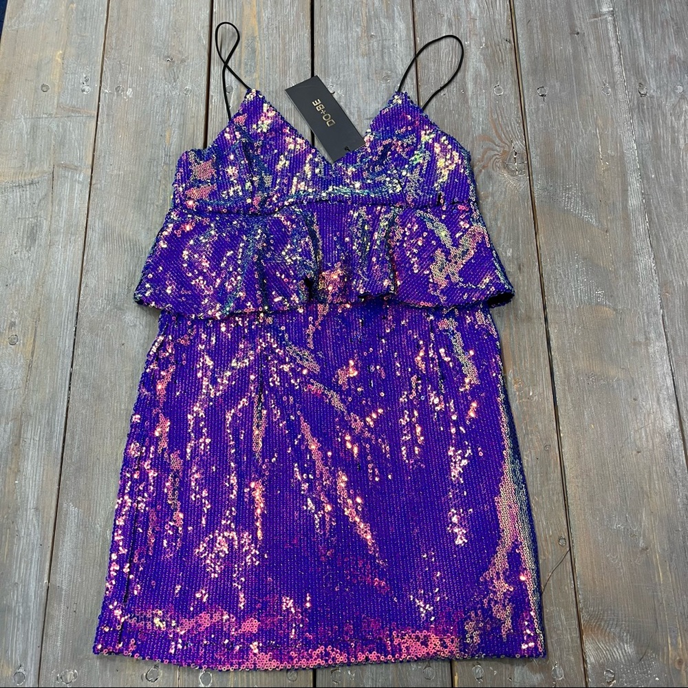 Dobe Purple Holographic Sequin Sleeveless Mini Dress | Womens Size Medium